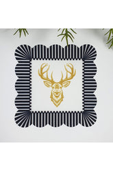 Decorative Edge Gold Deer Head Design Laser Cut Fabric Cocktail Napkin 1 Piece